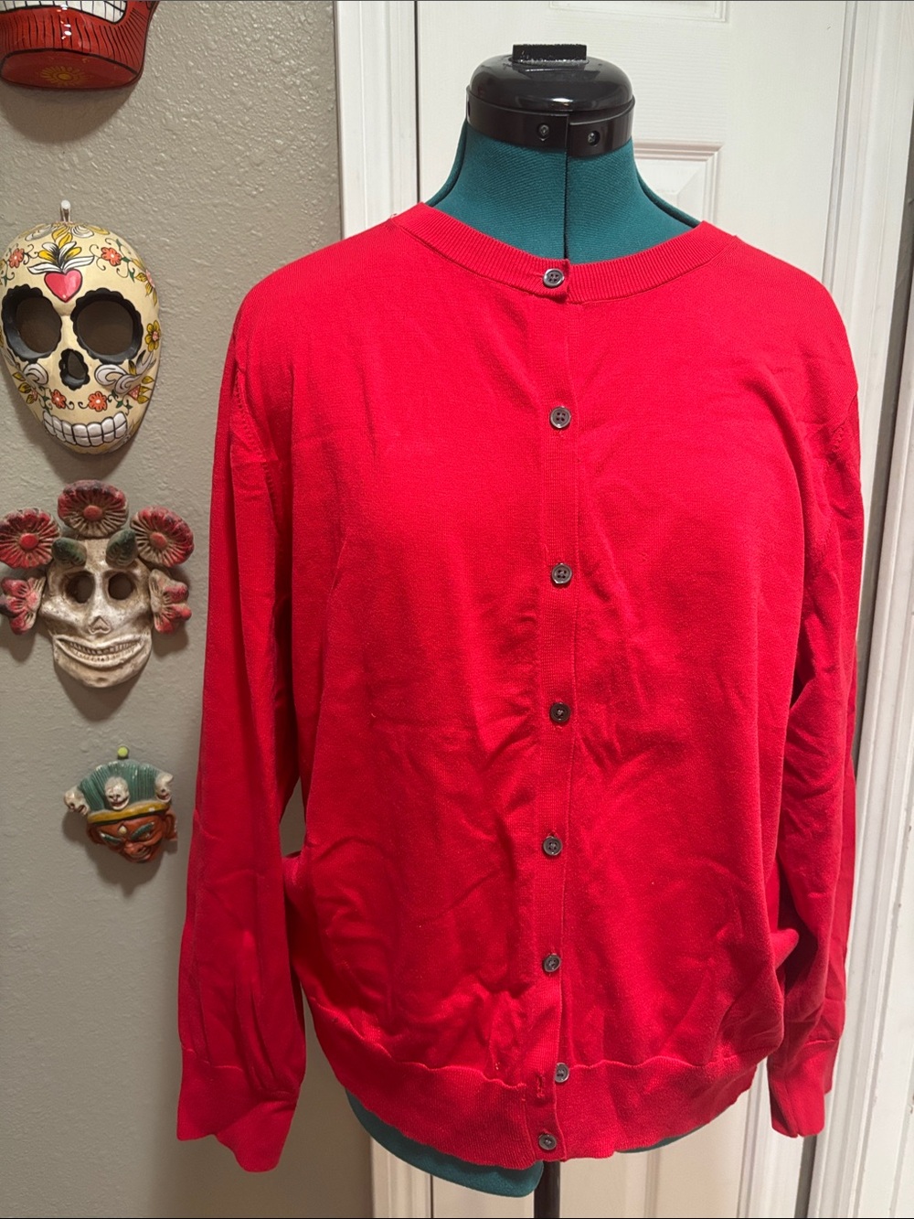 Banana Republic Red, stretch cotton, Button-Front Cardigan Sweater
